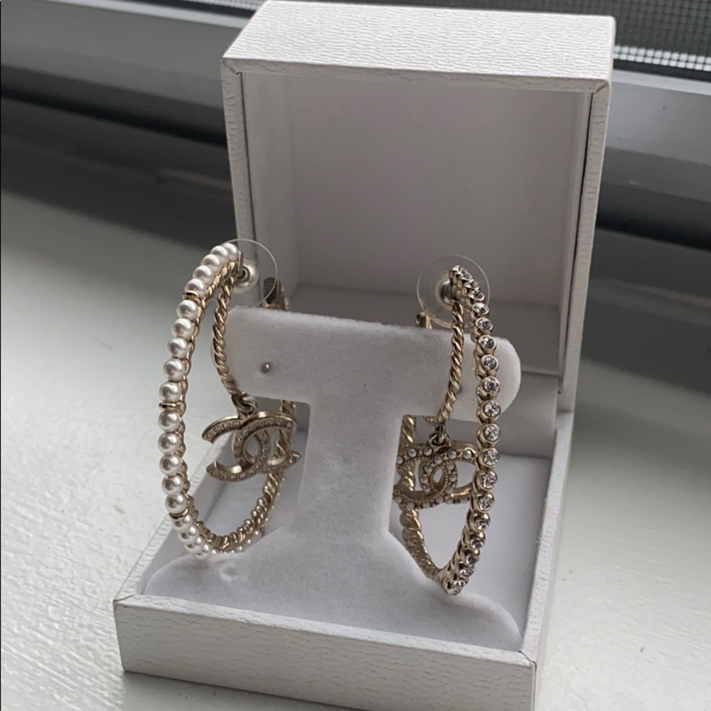 Chanel crystal and pearl hoop earrings